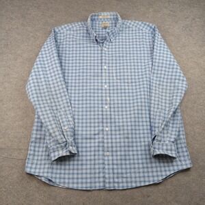 LL Bean Shirt Mens XL Blue Check Wrinkle Free Button Front Long Sleeve Casual*